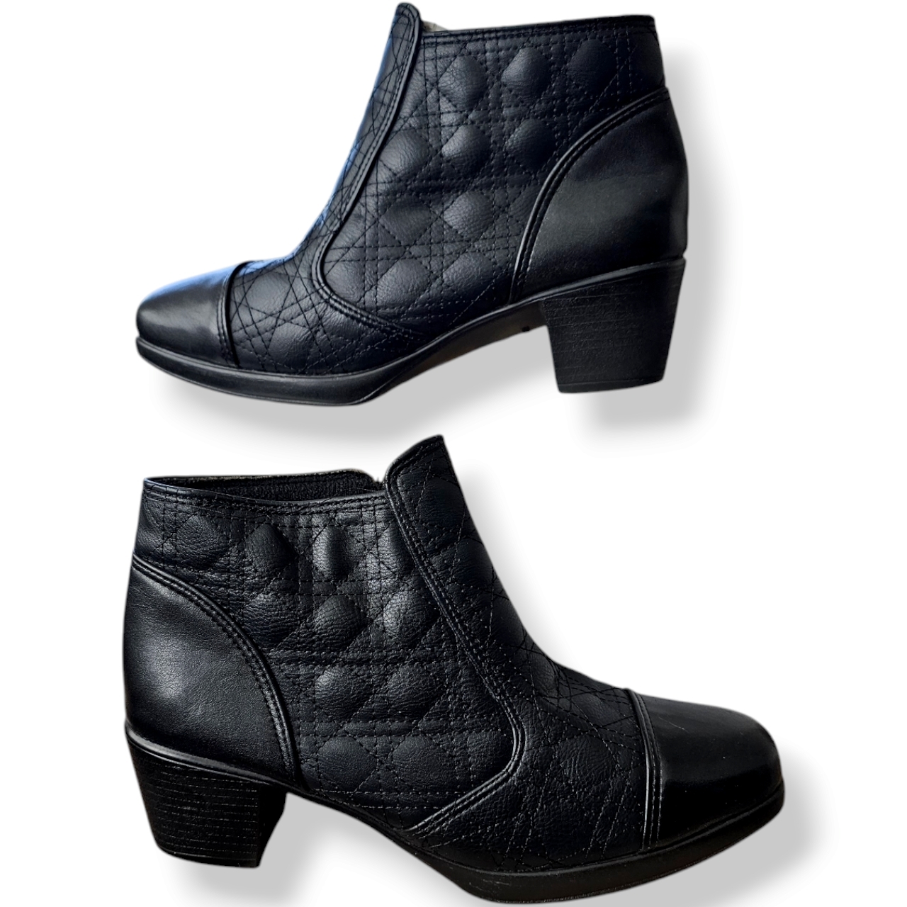 Black Faux Leather Quilted Ankle Boots By Ns Mode Korean Brand